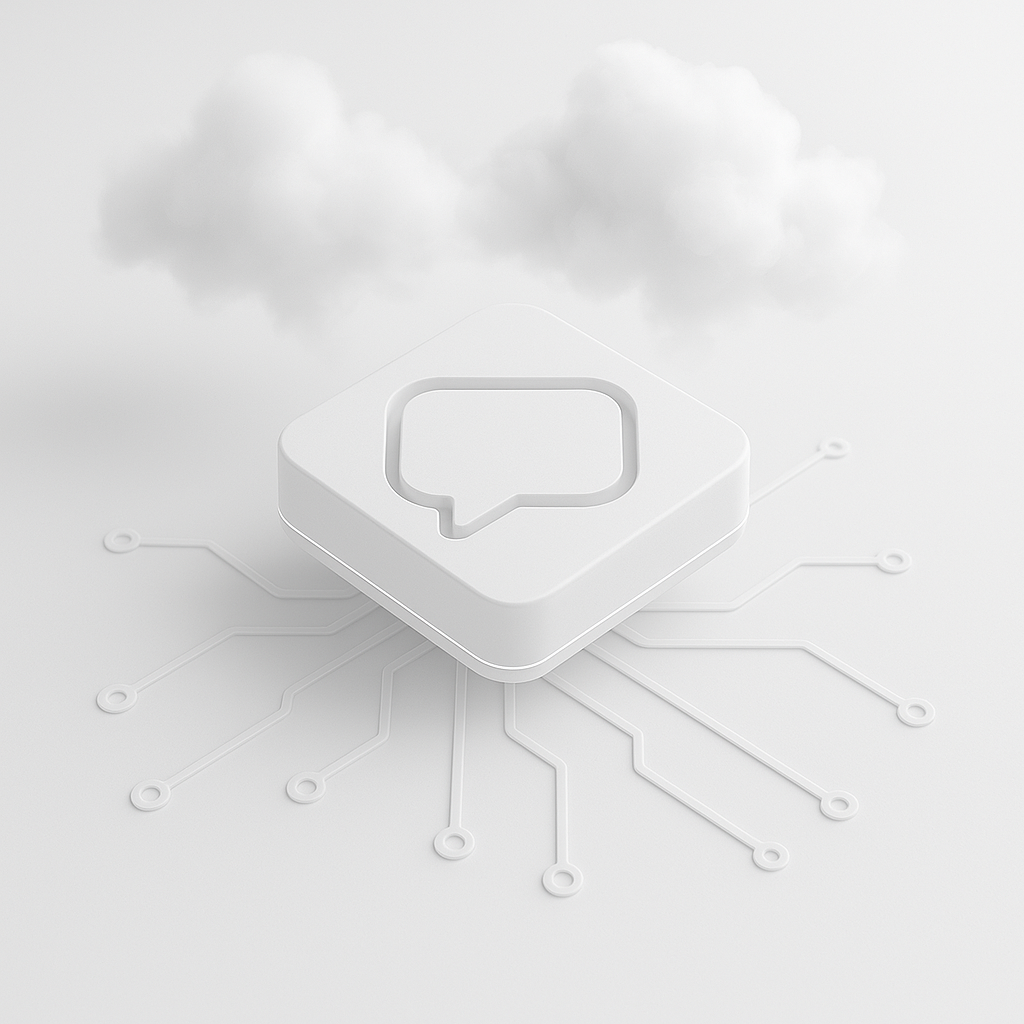 Cloud communication icon on circuit background – symbol for privacy-first contact on Ormilon’s European cloud